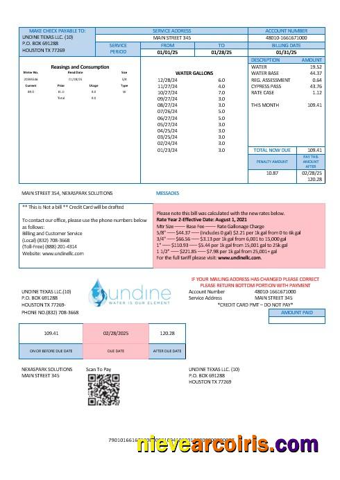 USA Texas Undine water is our element water business utility bill